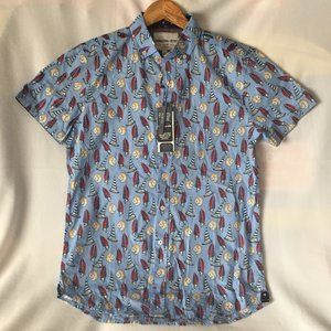 Sailboat Print Short-Sleeve Button-Up Shirt S/Blue